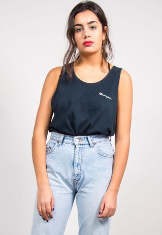 VINTAGE 90'S NAVY BLUE CHAMPION VEST TOP T-SHIRT