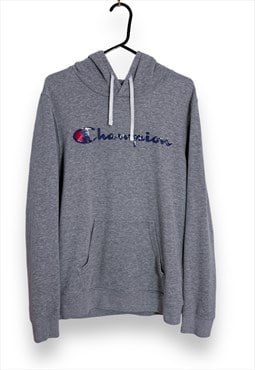 Champion Hoodie Grey Pullover Spell Out Mens Small
