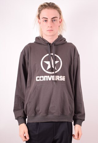 CONVERSE MENS VINTAGE HOODIE SWEATER MEDIUM GREY 90S