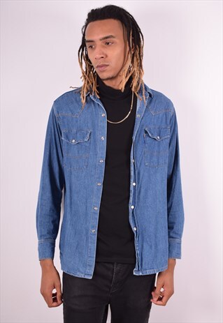 MENS VINTAGE DENIM SHIRT MEDIUM BLUE 90S
