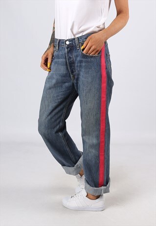 LEVIS 501'S DENIM JEANS REWORKED SIDE STRIPE UK 12 (C3AJ)