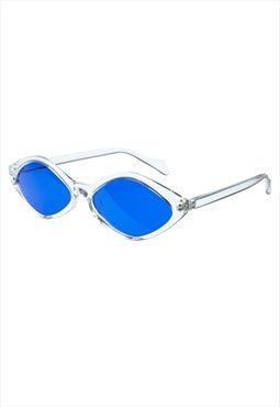 Blue Retro Sunglasses in Clear with Dark Blue lenses