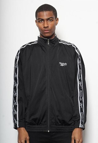 VINTAGE REEBOK TAPE LOGO TRACK TOP JACKET BLACK