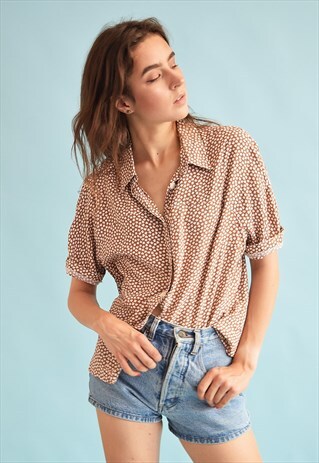 VINTAGE 70'S RETRO MOD PRINT OVERSIZED TOP BLOUSE