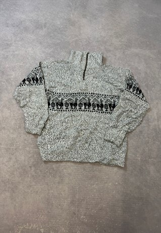 VINTAGE KNITTED JUMPER LLAMA PATTERNED GRANDAD SWEATER