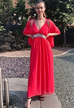 Maxi Dress with Sequin Embellished Waist line in red