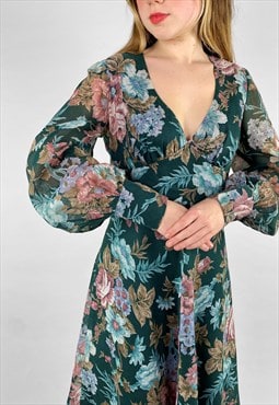Kati Laura Phillips 70's Vintage Floral Green Dress