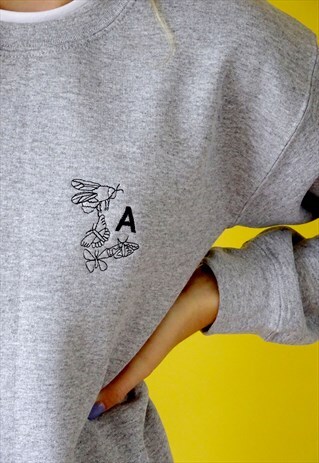 UNISEX SWEATSHIRT IN GREY WITH PERSONALISED BUG INITIAL