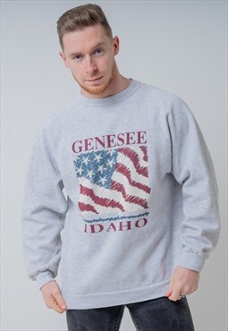 Vintage USA Flag Idaho Graphic Sweatshirt in Grey XL