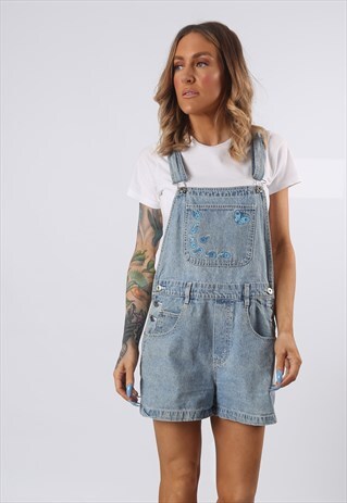 DENIM DUNGAREE SHORTS RUE 21 VINTAGE UK 12 (J5DE)