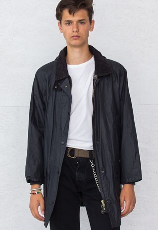 VINTAGE BLACK WINDBREAKER RAIN LEATHER JACKET COAT