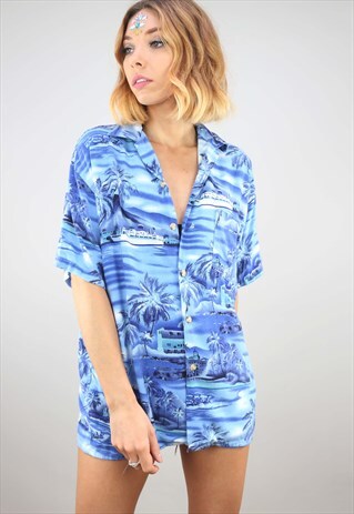 VINTAGE OVERSIZED SHORT SLEEVE HAWAIIAN PATTERNED SHIRT