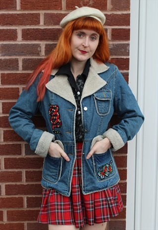 VINTAGE 90'S BLUE DENIM JACKET WITH RED SNAKE BADGES