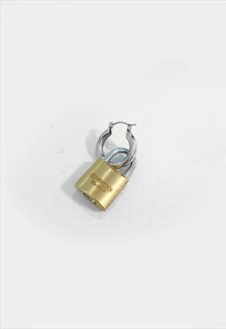 54 Floral Key Padlock Pendant 5mm Hoop Earring - Silver/Gold