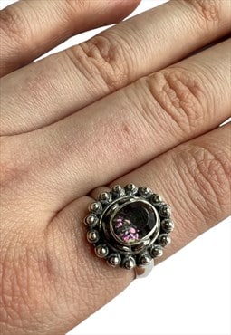 Vintage Ring 925 Silver chunky stone Mystic Topaz purple