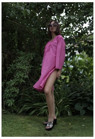 VINTAGE 90'S PINK COTTON EMBROIDERED TUNIC
