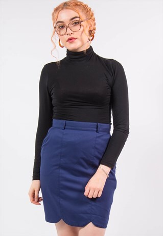 VINTAGE 90'S BLUE SCALLOP PENCIL SKIRT