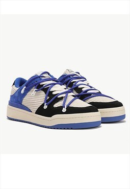 Retro classic suede sneakers double laces shoes in blue