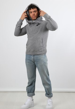 VINTAGE NIKE SMALL GREY PRINTED LOGO HOODIE