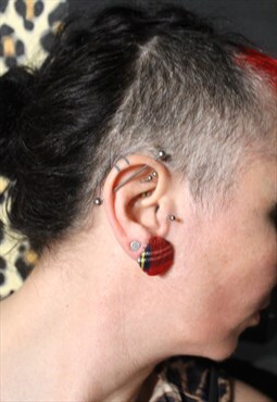 Pretty Disturbia Handmade Punk Red Tartan Clip On Earrings