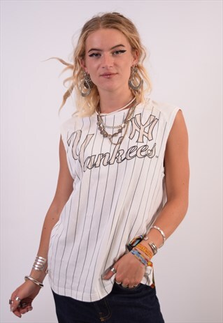 VINTAGE MAJESTIC NY YANKEES VEST TOP STRIPES WHITE