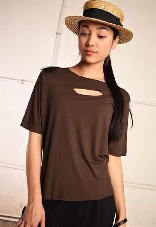 Y2K RETRO MINIMALIST LYCRA BASICS KEYHOLE PARIS CHIC TOP