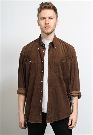 VINTAGE CORDUROY CORD SHIRT BROWN