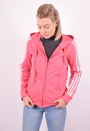 ADIDAS WOMENS VINTAGE HOODIE JACKET SMALL PINK 90S