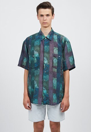 VINTAGE GREEN JC COLLECTION SHORT SLEEVE SILK SHIRT