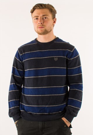 VINTAGE BLUE GREY CHAPS RALPH LAUREN KNIT JUMPER SWEATER