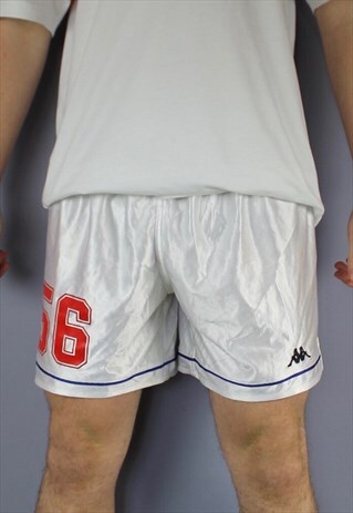 VINTAGE KAPPA SHORTS IN WHITE WITH EMBROIDERED LOGO AND DRAW
