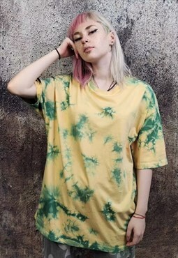 Tie-dye print tee Mandala t-shirt rainbow top yellow green