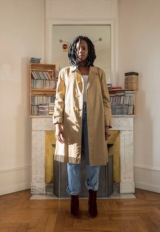 UNISEX VINTAGE BURBERRY LONG CAR COAT TRENCH COAT (REF/1110)