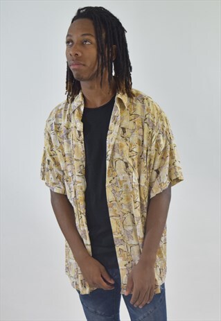VINTAGE 90S LIGHT BROWN ABSTRACT PATTERNED SUMMER SHIRT