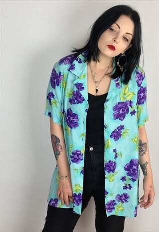 VINTAGE FLORAL PRINT BUTTON UP BLOUSE SIZE 14