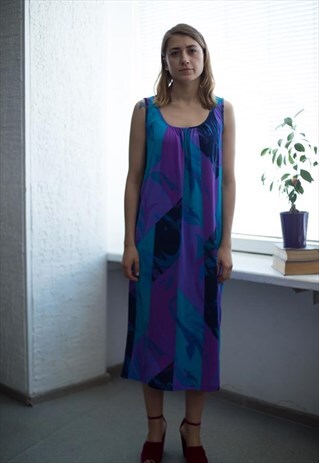 VINTAGE 80'S MULTI COLOUR ABSTRACT PRINT SLEEVELES DRESS