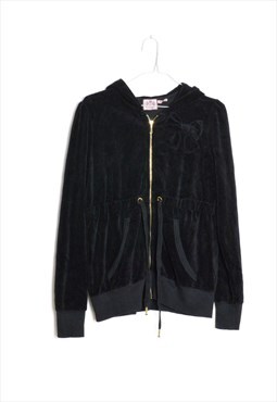 Y2K Iconic Juicy Couture Black Velvet Bow Zipper Hoodie