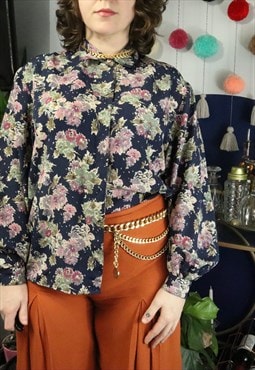 Vintage 70s Colourful Floral Flowery Flowers Shirt Blouse