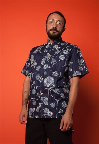 DARK BLUE PRINTED SHORT SLEEVE SHIRT