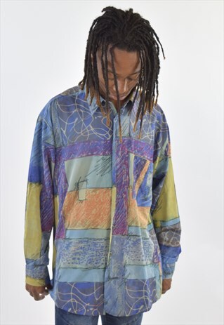 VINTAGE BLUE 90S PATTERN LONG SLEEVE SHIRT