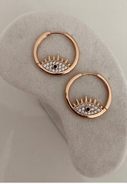 Luna evil eye hoop gold plated earrings 