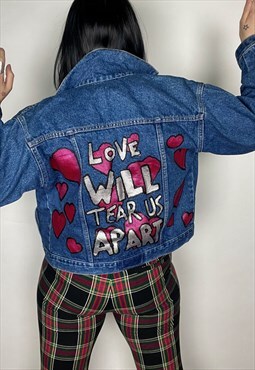 LOVE WILL TEAR US APART- Hand Painted Reworked Denim Jacket