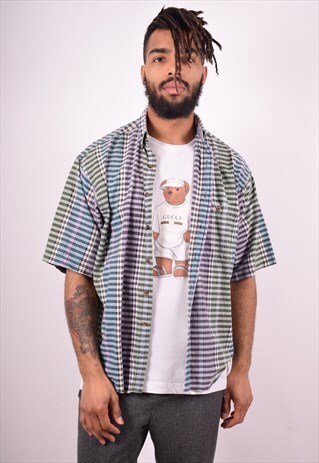 MENS VINTAGE SHIRT LARGE MULTI CHECK 90'S