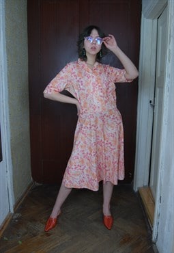 Vintage 90's cool floral abstract retro long dress in pink