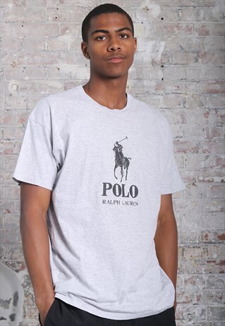 VINTAGE POLO RALPH LAUREN BIG LOGO T-SHIRT GREY