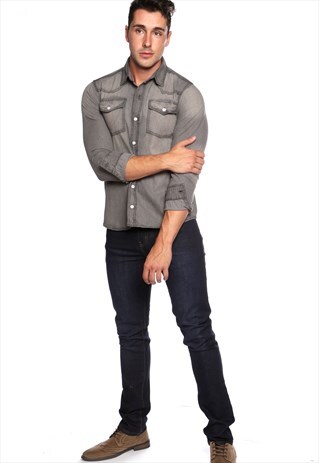 STYLISH DENIM CASUAL SLIM FIT SHIRT IN GREY