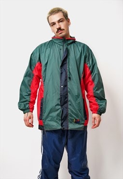 Vintage hooded lightweight windbreaker green red men Retro