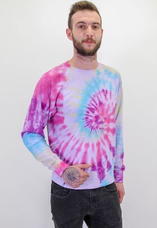 VINTAGE REWORKED COLOUR FESTIVAL TIE DYE SWIRL SWEATER