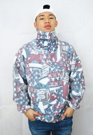 CRAZY PRINT AZTEC 1/4 ZIP FLEECE TOP (1990'S)