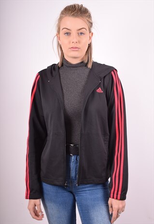 ADIDAS WOMENS VINTAGE HOODIE JACKET XL BLACK 90S